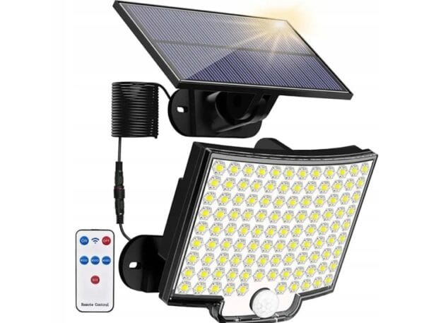 LAMPA SOLARNA HALOGEN CZUJNIK RUCHU ZMIERZCHU 106 LED DO OGRODU NA GARAŻ