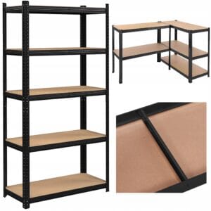 REGAŁ MAGAZYNOWY METALOWY GARAŻOWY OCYNK CZARNY PÓŁKI MDF 180x90x30 875 kg